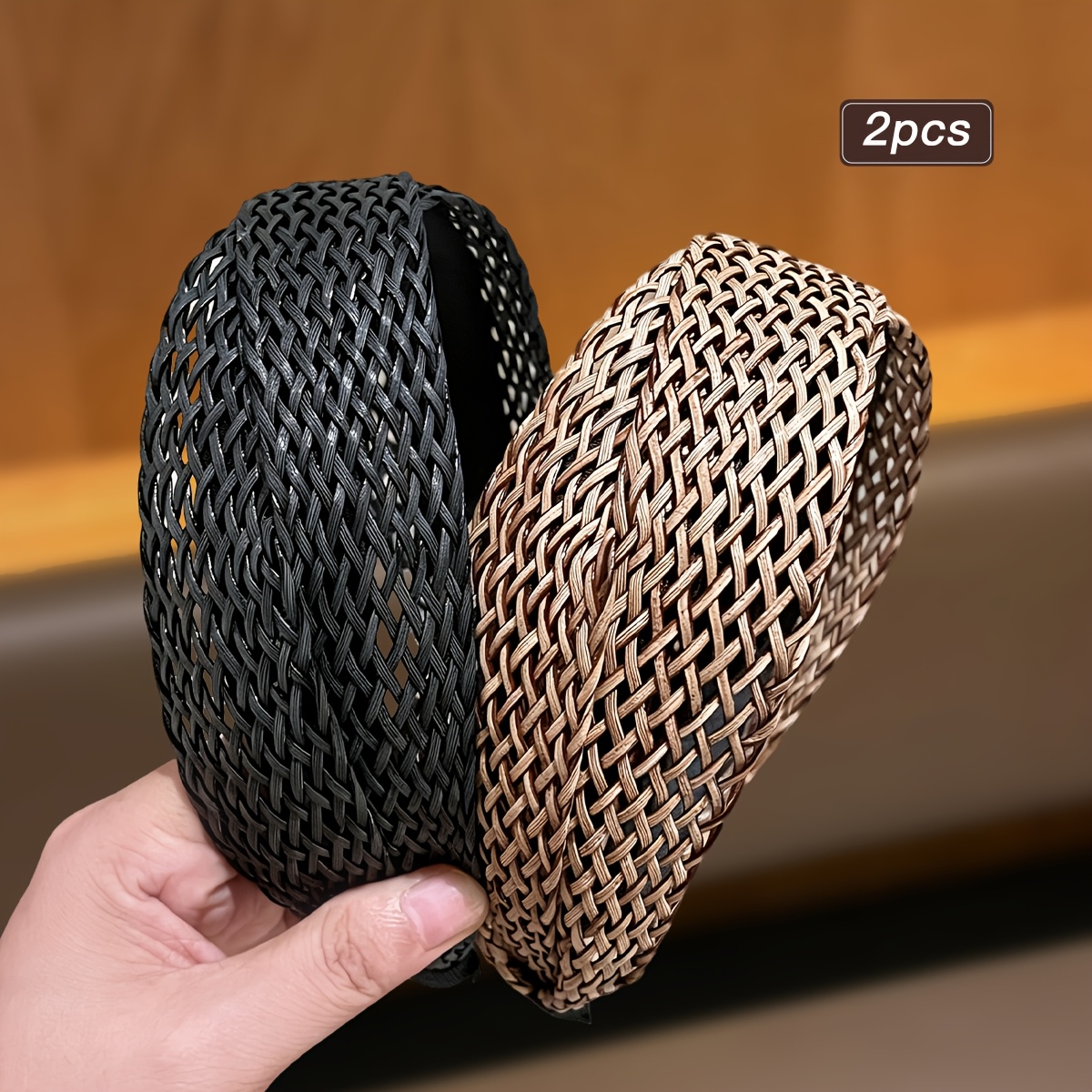TEMU Lot de 2 bandeaux croisés d'été pour femme, style européen et américain, en paille tissée respirante, cercles à cheveux torsadés en , adaptés