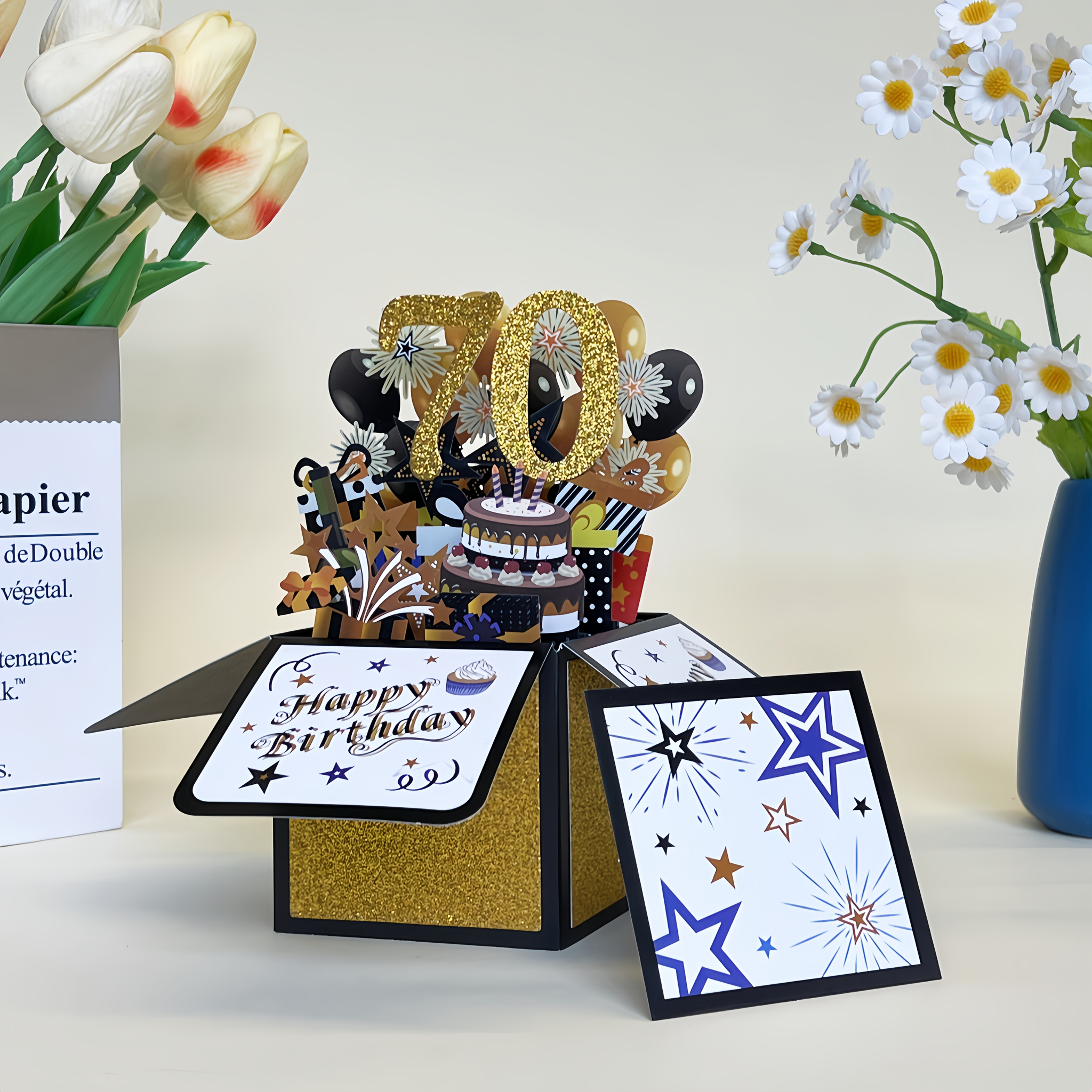 70th Birthday Pop-up Greeting Card | Suitable For Elderly, Cartoon Theme, Paper Material, No Text