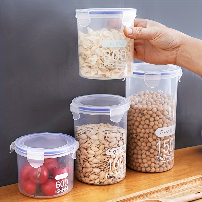 1pc large bore transparent plastic storage container 1000ml reusable airtight moisture proof pest resistant round   for kitchen   nuts snacks   details 4