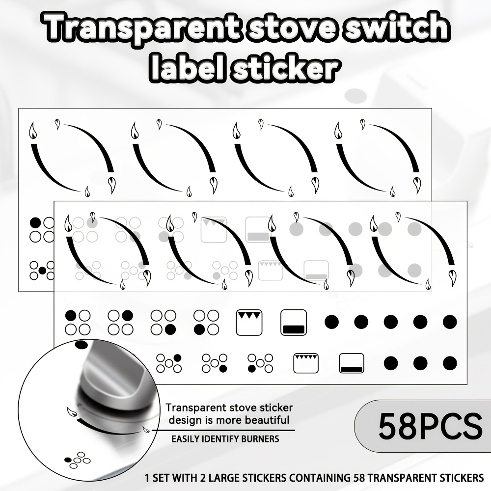 TEMU Transparent Stove Switch Label Stickers, 1 Set Of 58pcs Transparent Black And White Labels Group Ring Stove Stickers For Marking Oven, Stove,