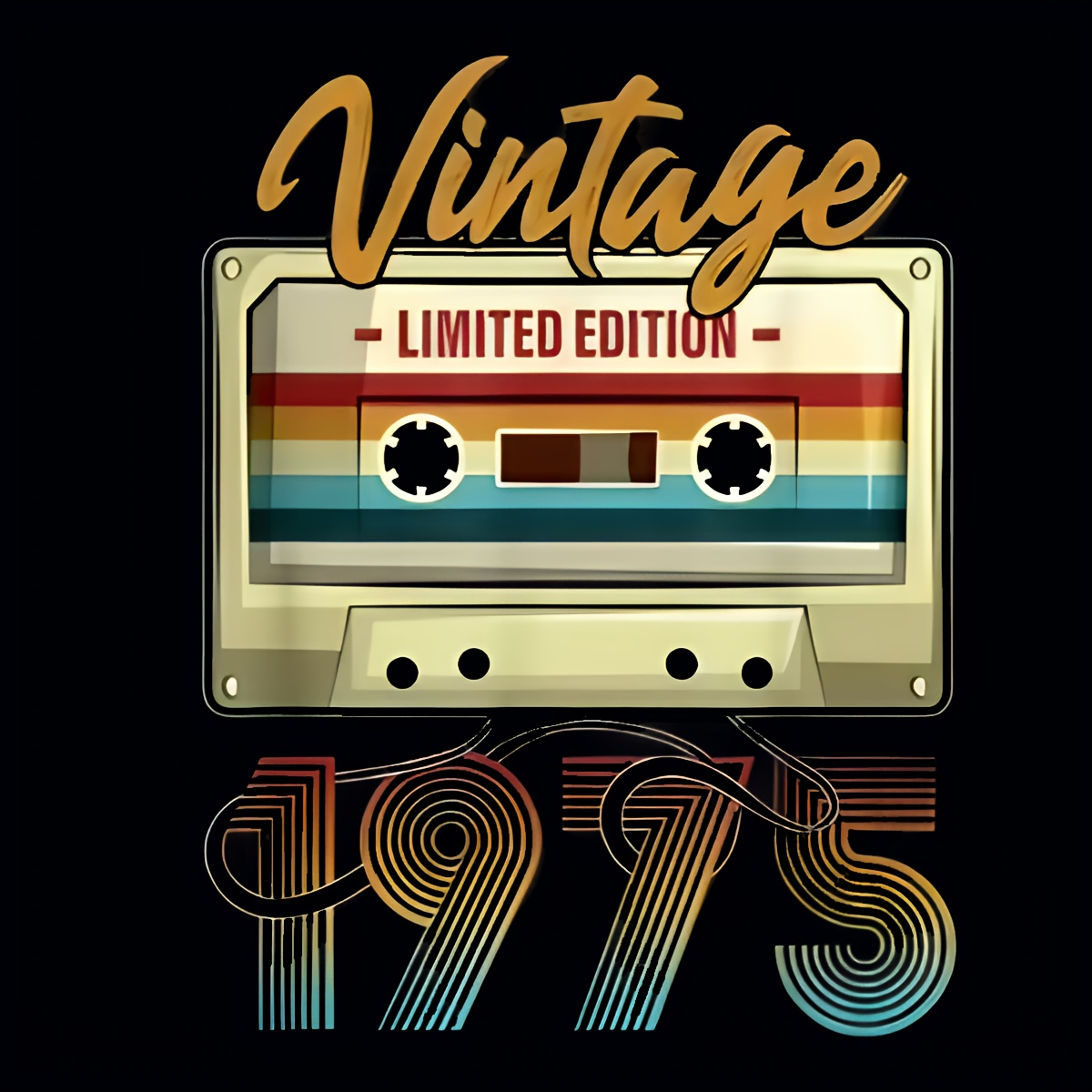 

1975 Retro Cassette Tape Vinyl Sticker - & Washable Iron-on Decal, , 7.08" X 9.2" - Jeans, Sweatshirts, Hoodies - Vintage Design, Ideal Gift