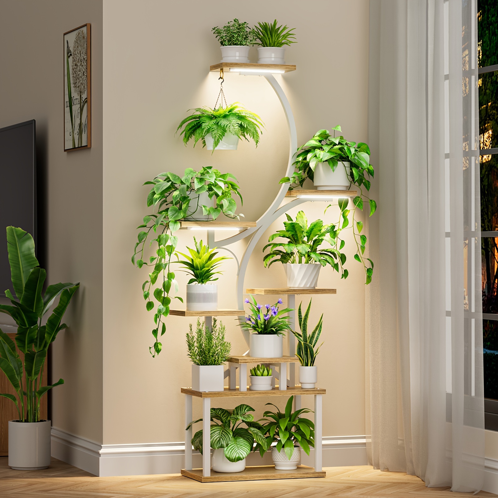 

Plant Stand Indoor With Grow Lights, 8 Tiered Indoor Plant Shelf, 62" Tall Plant Stand For Indoor Plants Multiple, Metal Plant Flower Holder Stand, Plant Rack For Home, Patio