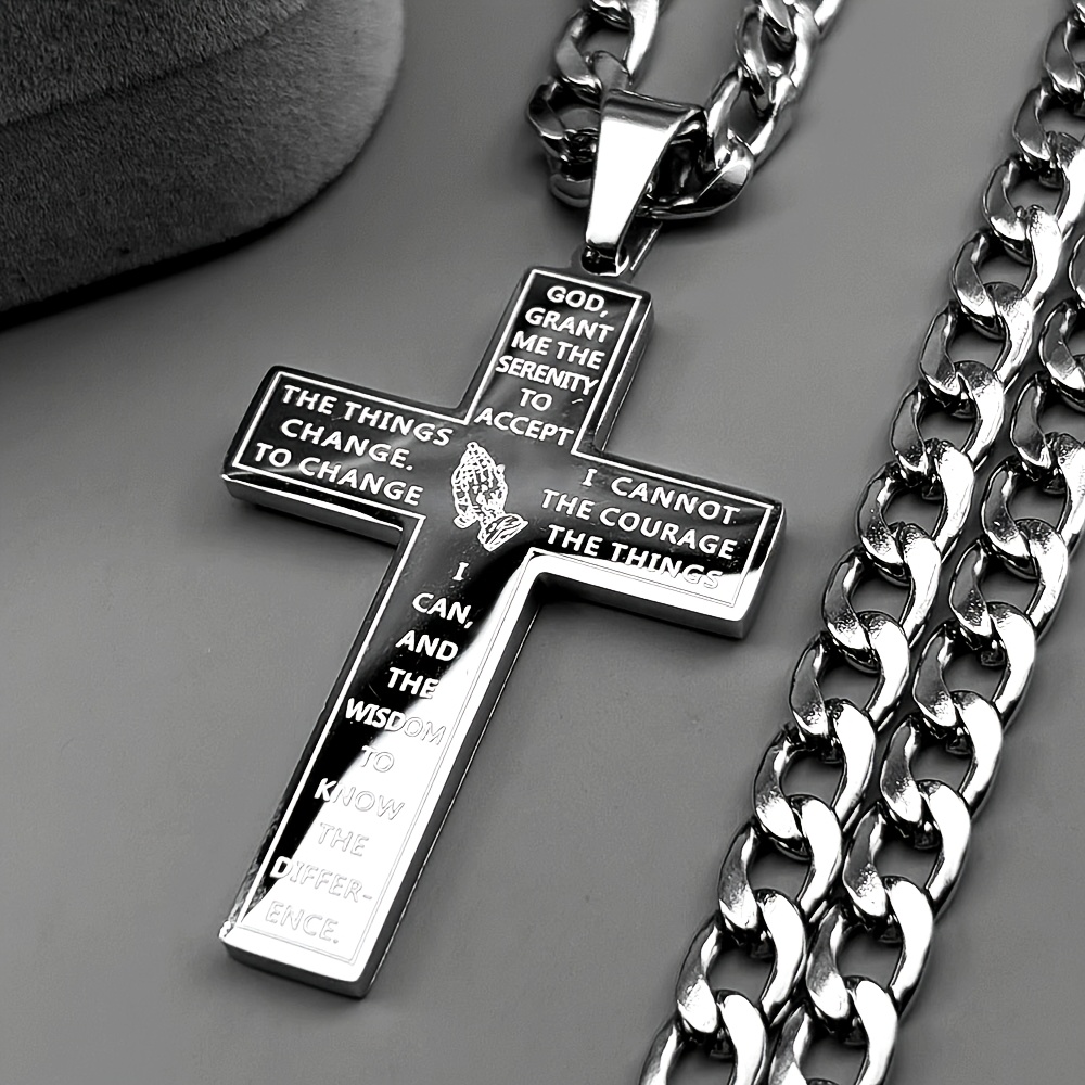 Image of Christian Hand Bible Cross Pendant Necklace For Women Men Stainless Steel Amulet Chain Necklaces Jewelry Gift