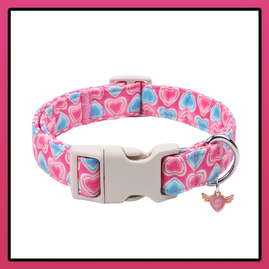 

1pc Valentine's Day Heart Pattern Dog Collar With Pendant, Quick Release Safety , Zinc Alloy Ring, Polyester Material For Small To Medium Dogs