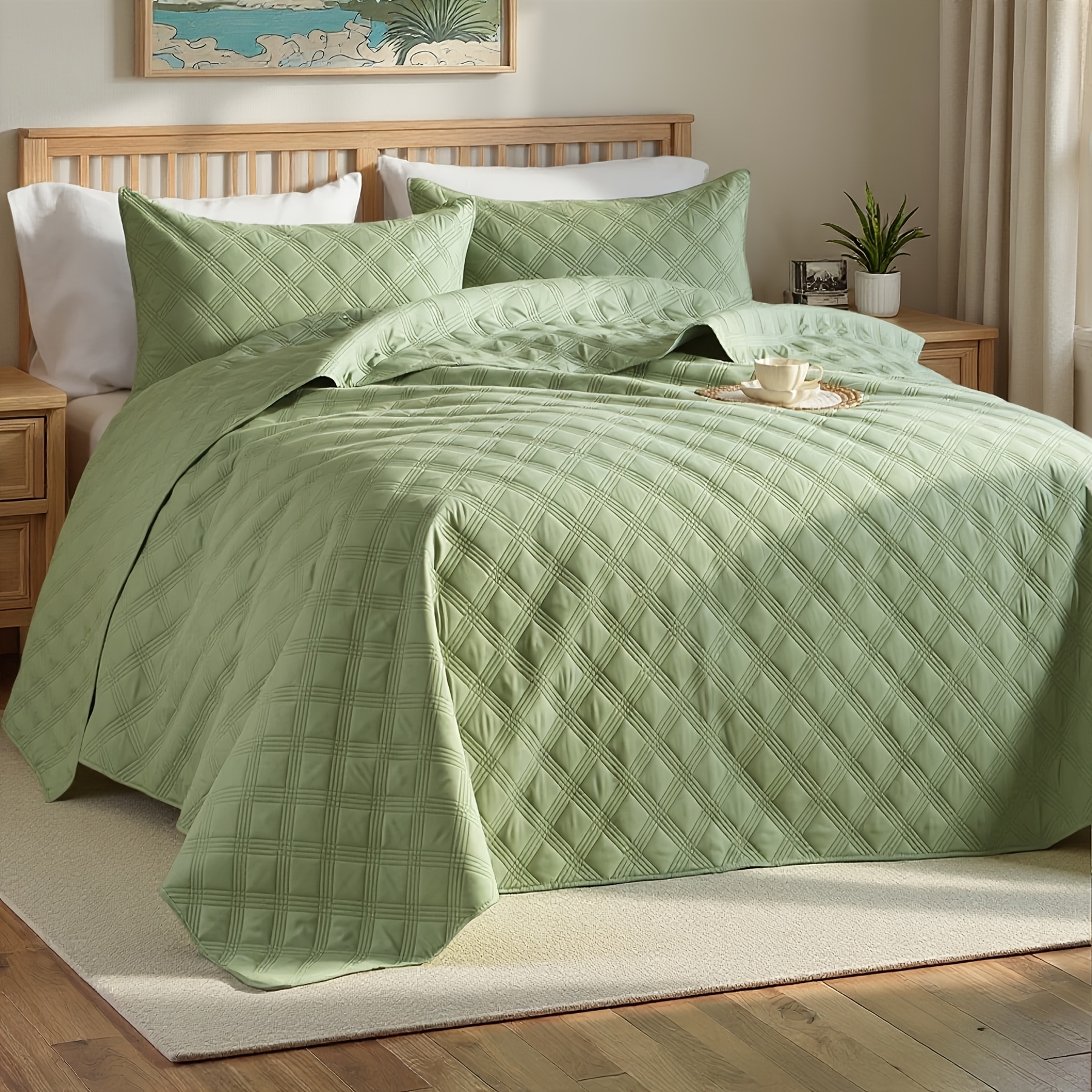 Lightweight Microfiber Bedspread, 2/3pcs Reversible Quilt Set With Diamond Check Pattern, Ultrasonic Embossing , Soft Bed Summer Quilt All Season Bedding +1 Quilt&1/2 Pillow Shams For Decor, Gifts For