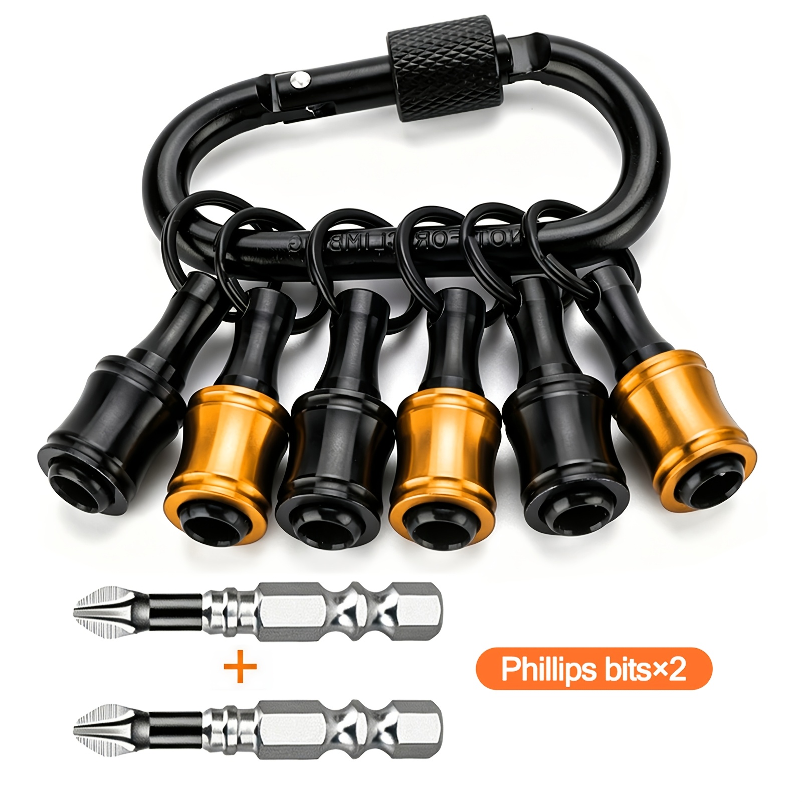 TEMU 8-delige 1/4" Hex Bit Houder Sleutelhanger Set, Snelontgrendelende Schroevendraaier Bit Houders met 2 stuks PH2 Phillips Bits, Aluminiumlegering