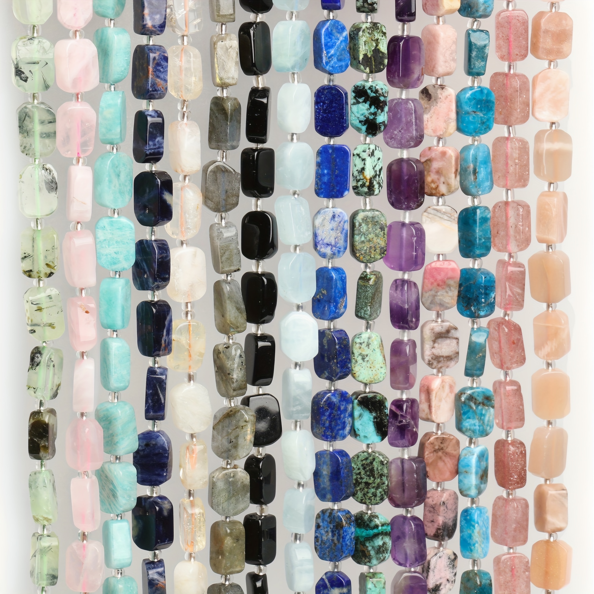 

Multi-colored Natural Stone Beads, Rectangle Cut Amethyst, Agate, Aquamarine, Loose Spacer Beads, 10-15pcs Set For Jewelry Making, Diy Earrings, Necklaces, Bracelets, For Men And Women