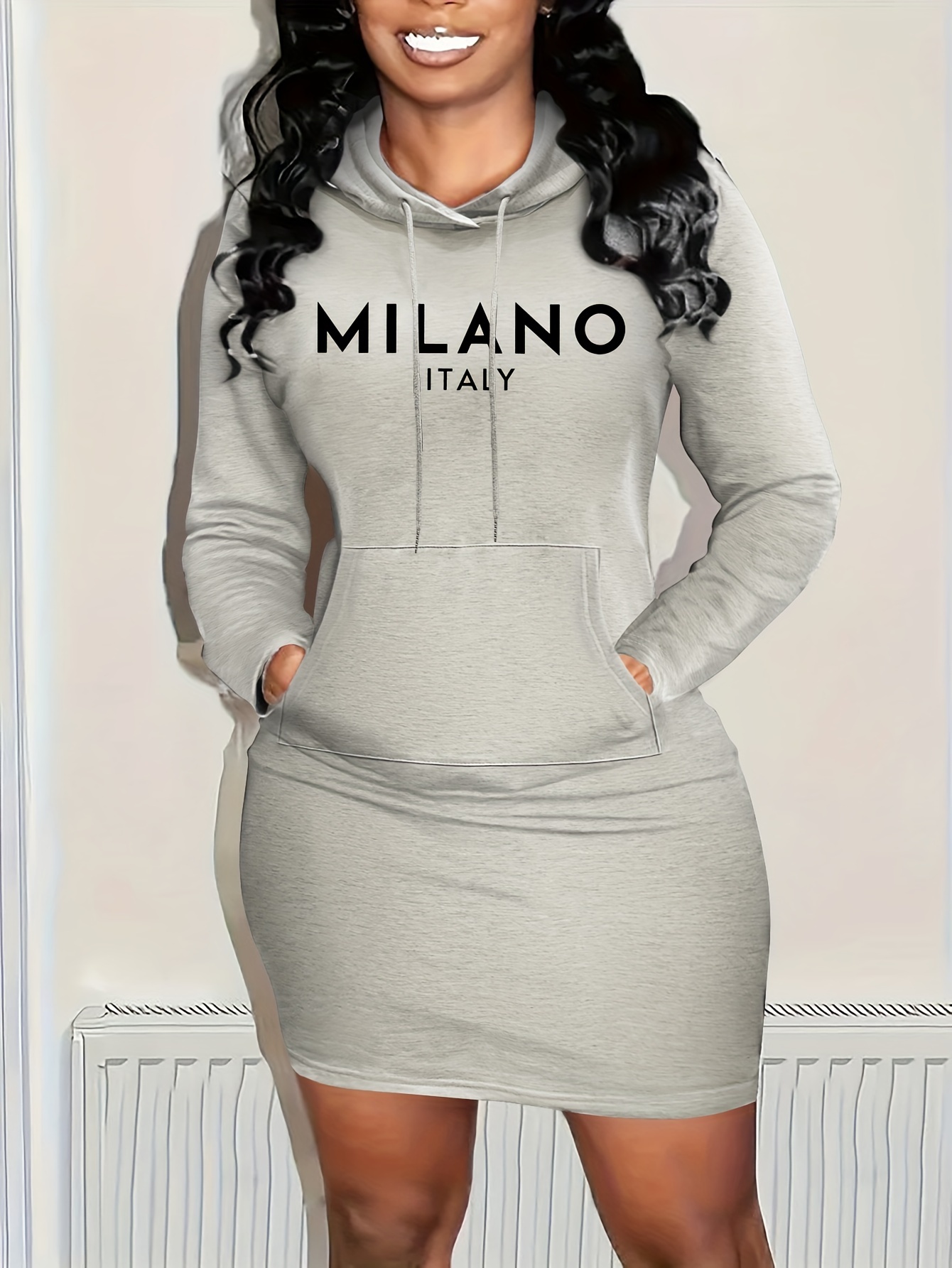 sachin and babi light blue dress CRIBI - Long-Sleeve Plain Ruched Zip Mini Sheath Hoodie Dress main image 1