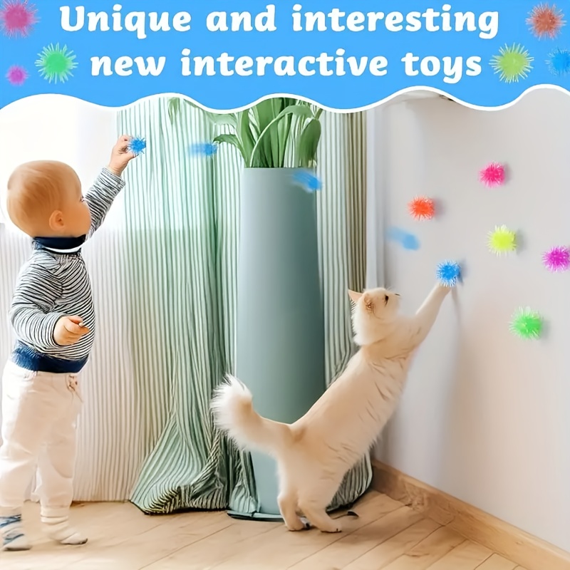 12 pack interactive cat toy balls wall climbing sticky suction cup rubber play balls self rolling self entertainment stimulating activity toys without batteries for indoor play Product details 4