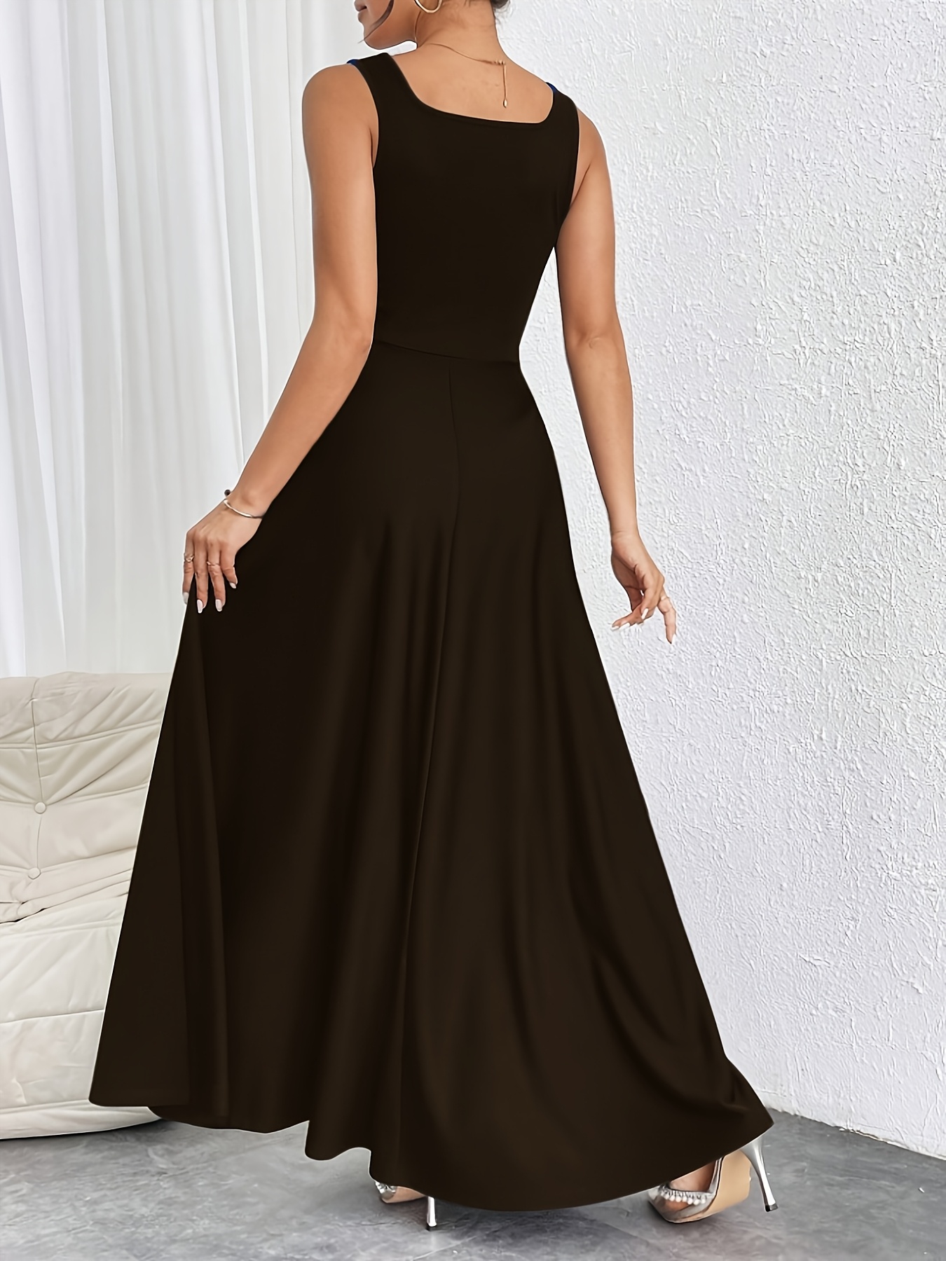 slim fit dress slacks Milla Women's Black Fitted Maxi Dress with Puffy Tiered Skirt main image 0