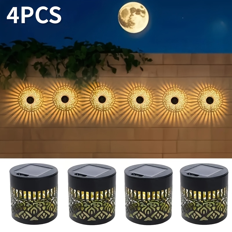 TEMU 2/4pcs Mandala Solar Fence Lights Metal Lantern, Solar Powered Outdoor Deck Step Wall Lights, Mandala Theme Ip65, 800mah Solar Landscape Light