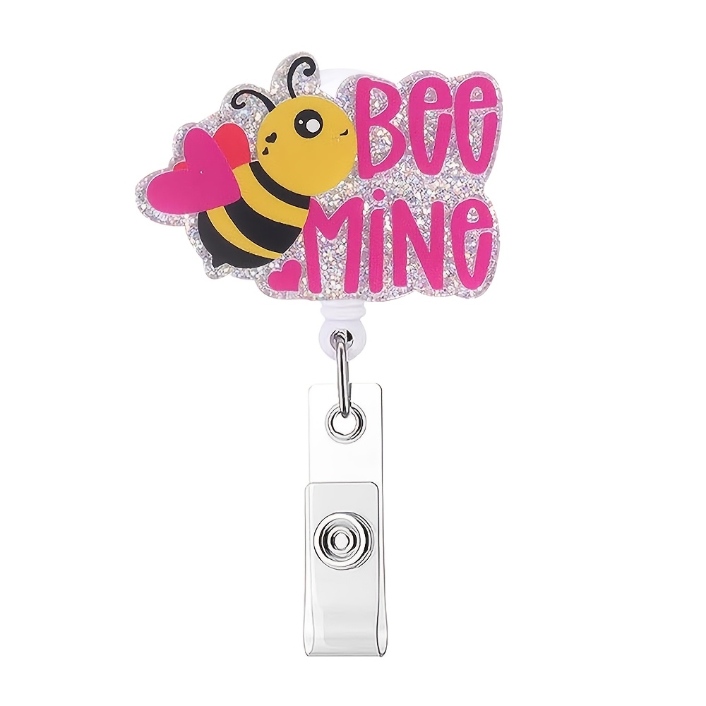 

1pc Retractable Badge Reel Cute Bee Badge Holder With Alligator Clip Acrylic Bee Heart Badge Reel Holder For Bee Themed Party