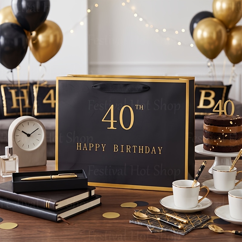 Image of Gift For Her/him 1pc 40th Birthday Gift Bag Suitable For Birthdays, Themed Decorations, Reusable Wide Tote With - Handle Closure, Foldable Paper Bag For, Gift Wrapping And Storage For