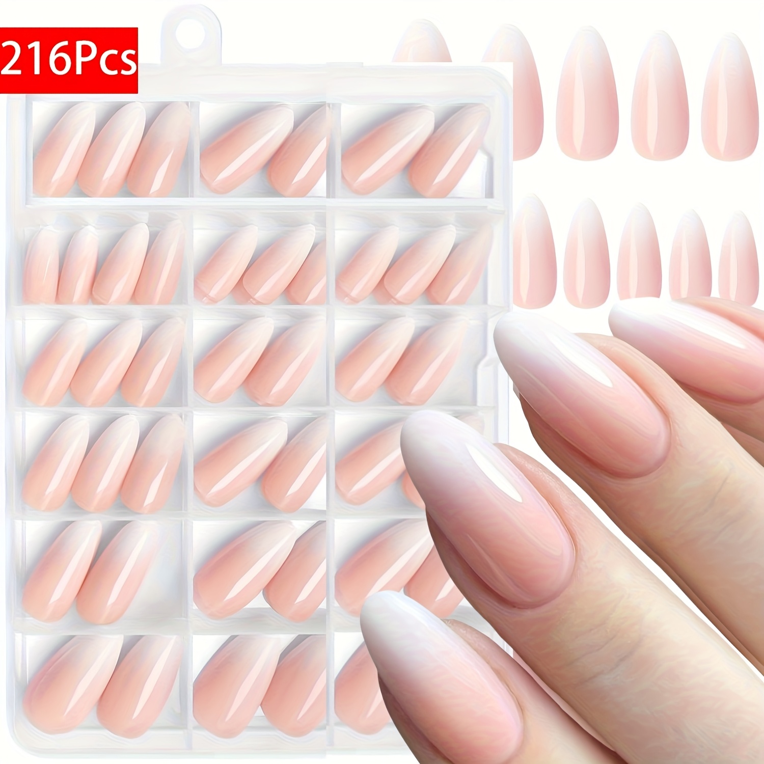 

216pcs Of Press-on Medium-sized Apricot Nails, Square Fake Nails With A , Featuring A Simple Natural Pink To White Gradient In Acrylic, Suitable For Women And Girls.