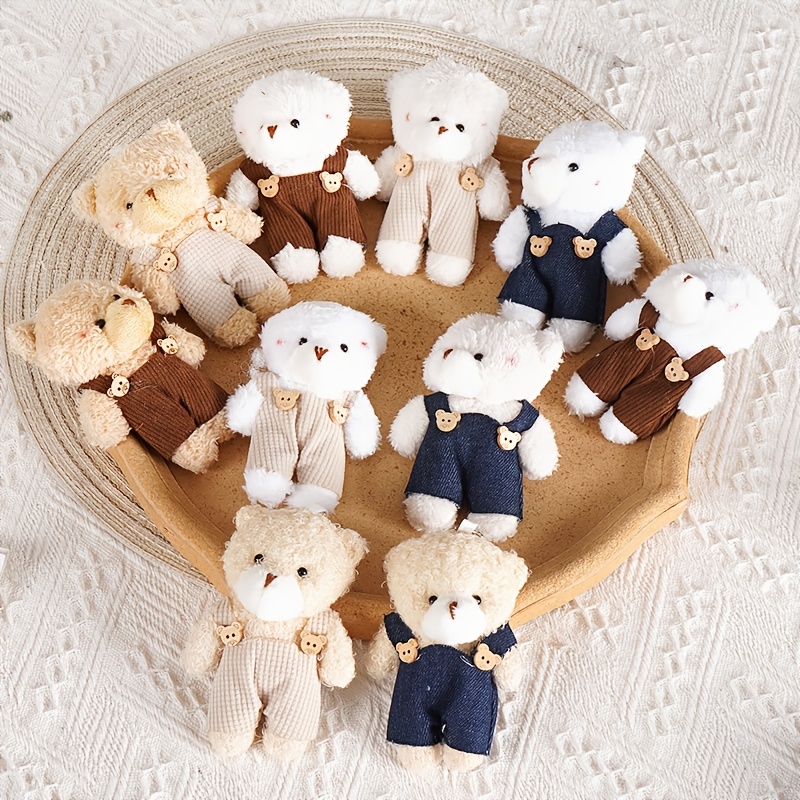 TEMU 10pcs Overalls Bear Plush Pet Toys | Soft Stuffed Chew Toys With Cute Bear Button Design, Interactive Play Toys For Cats & Small Dogs, Without