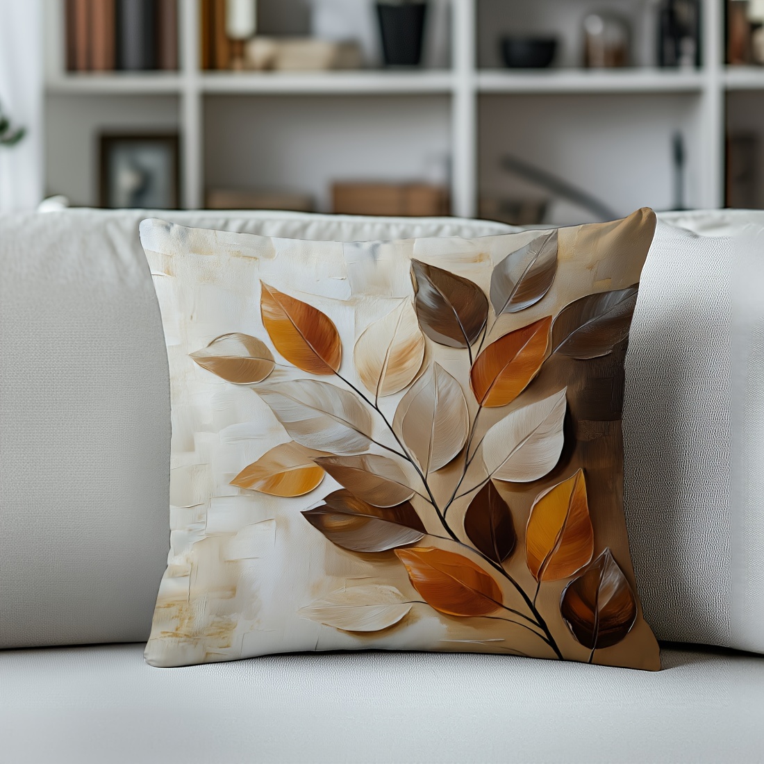 TEMU 17x17 Inch Classical Style Leaf Pattern Pillowcase, Single-sided Print, Machine Washable, Fiber, Hidden Zipper Closure, Suitable For Living Room
