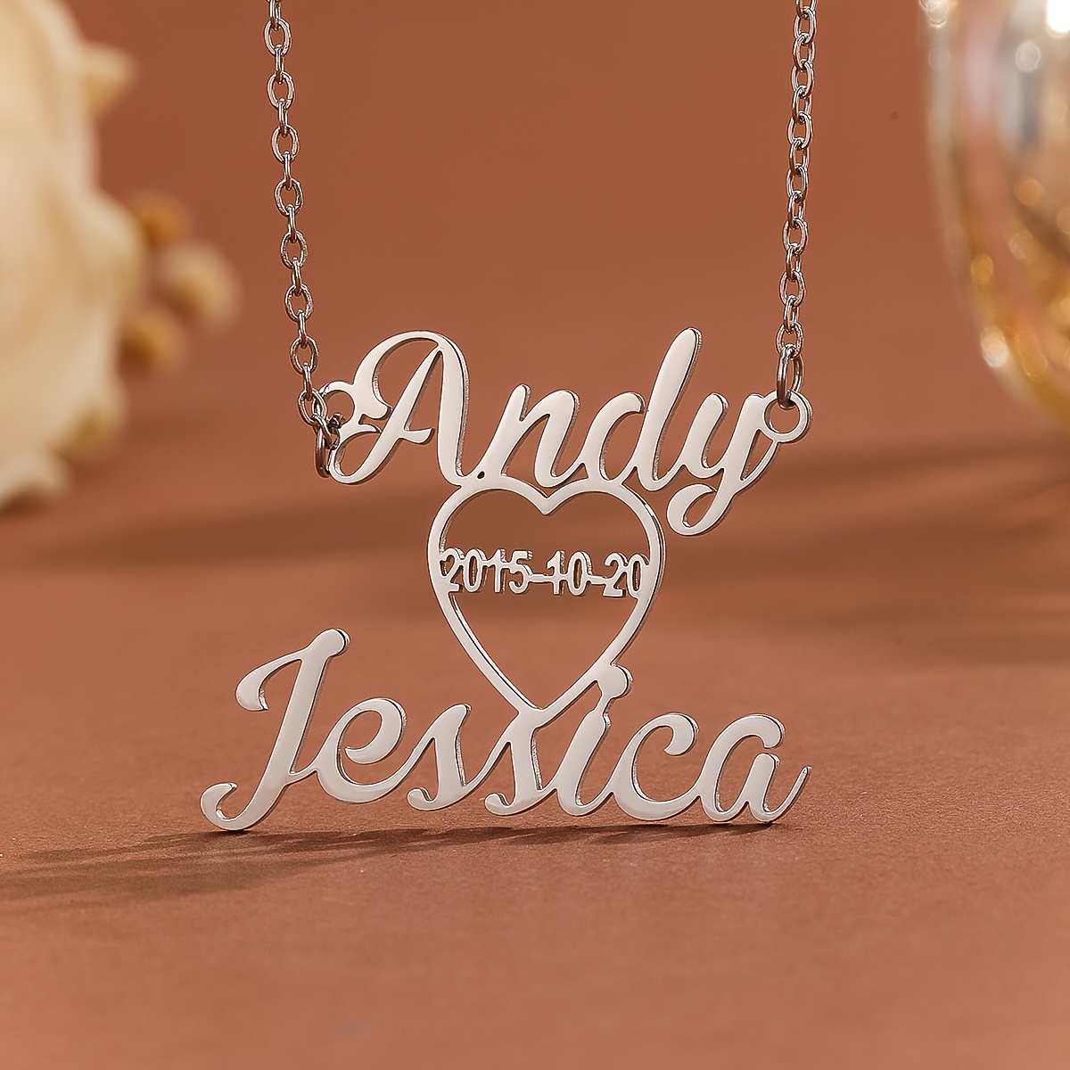 

Personalized Custom 2 Names Necklace Stainless Steel For Women Heart Pendant Letter Choker Chain Jewelry Gift