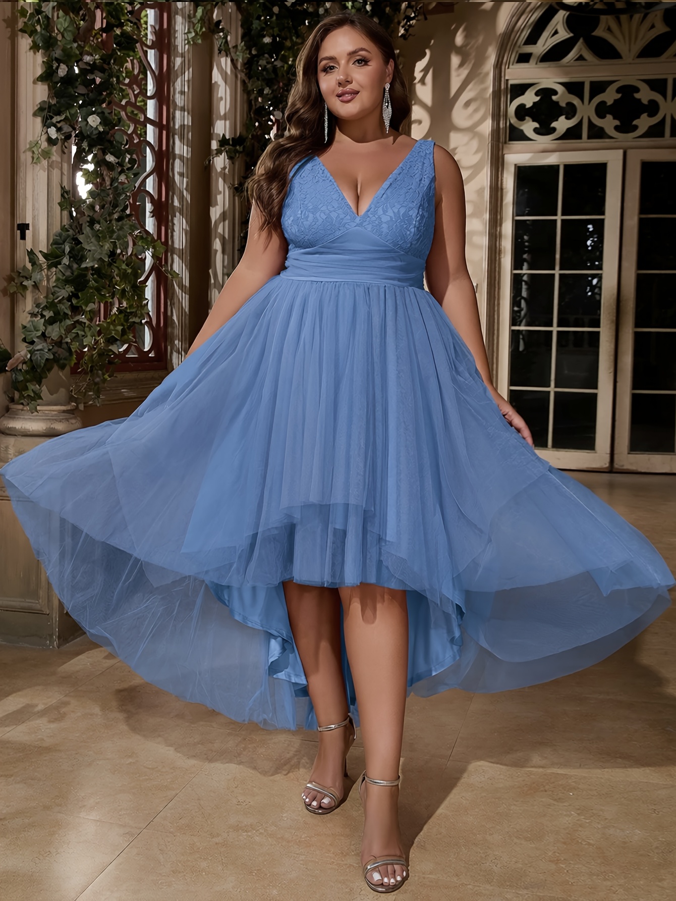 plus size womens plus size v neck sleeveless mesh bridesmaid - Temu