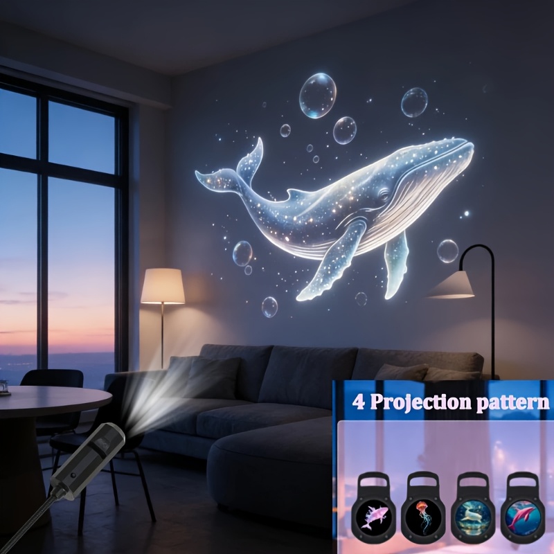 Usb-powered Ocean Projection Lamp With 360° Rotating Beam & Dynamic Projection Lighting Suitable For Room,, Bedside, Ambient Lighting, Usb Plug-and-play Projector Light, For, Plastic