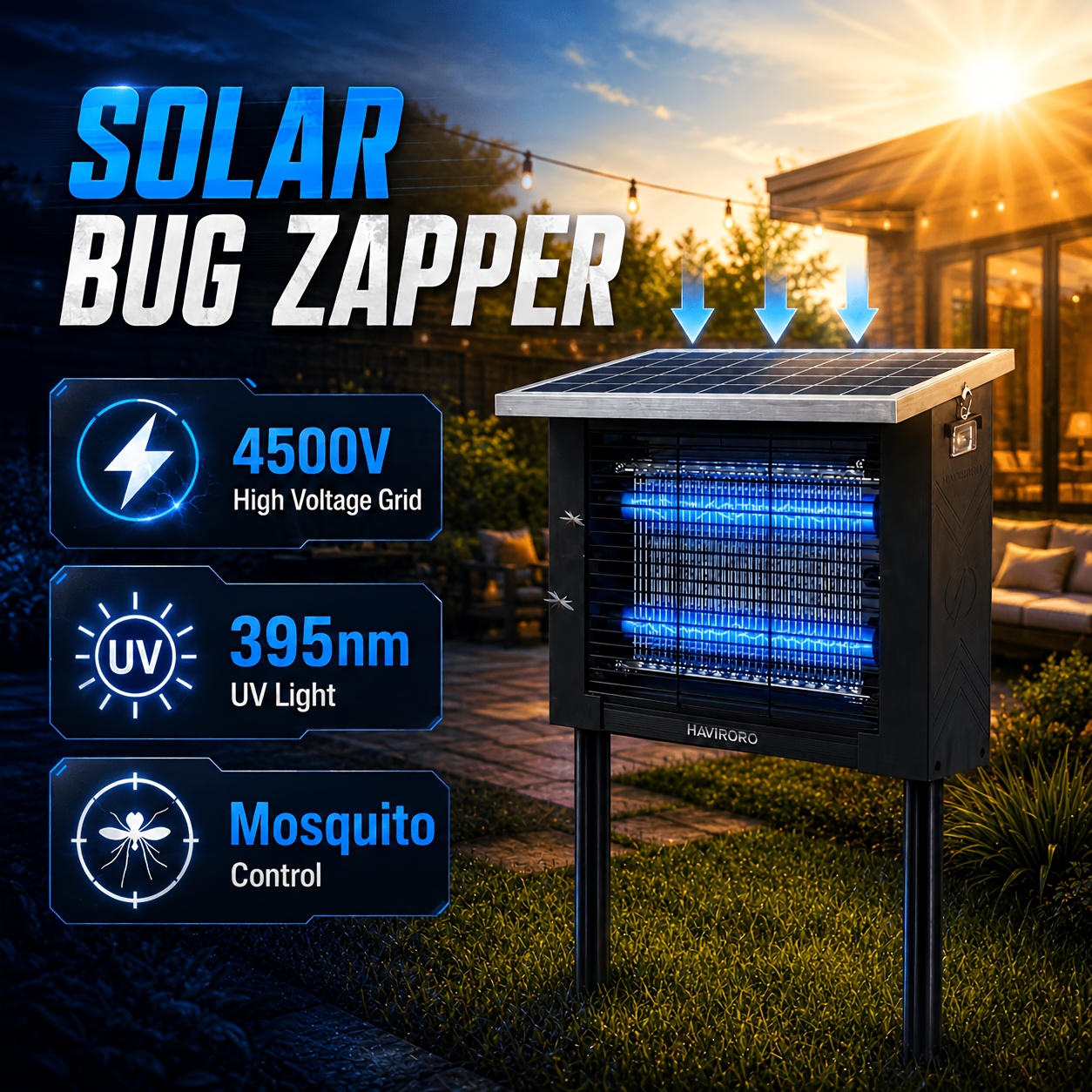 TEMU Solar Bug Zapper, Outdoor Model; 4500- Killer; Wireless, Portable Camping Killer With Panel Sensor; Fly Trap; Killer; Ideal Electronic Control