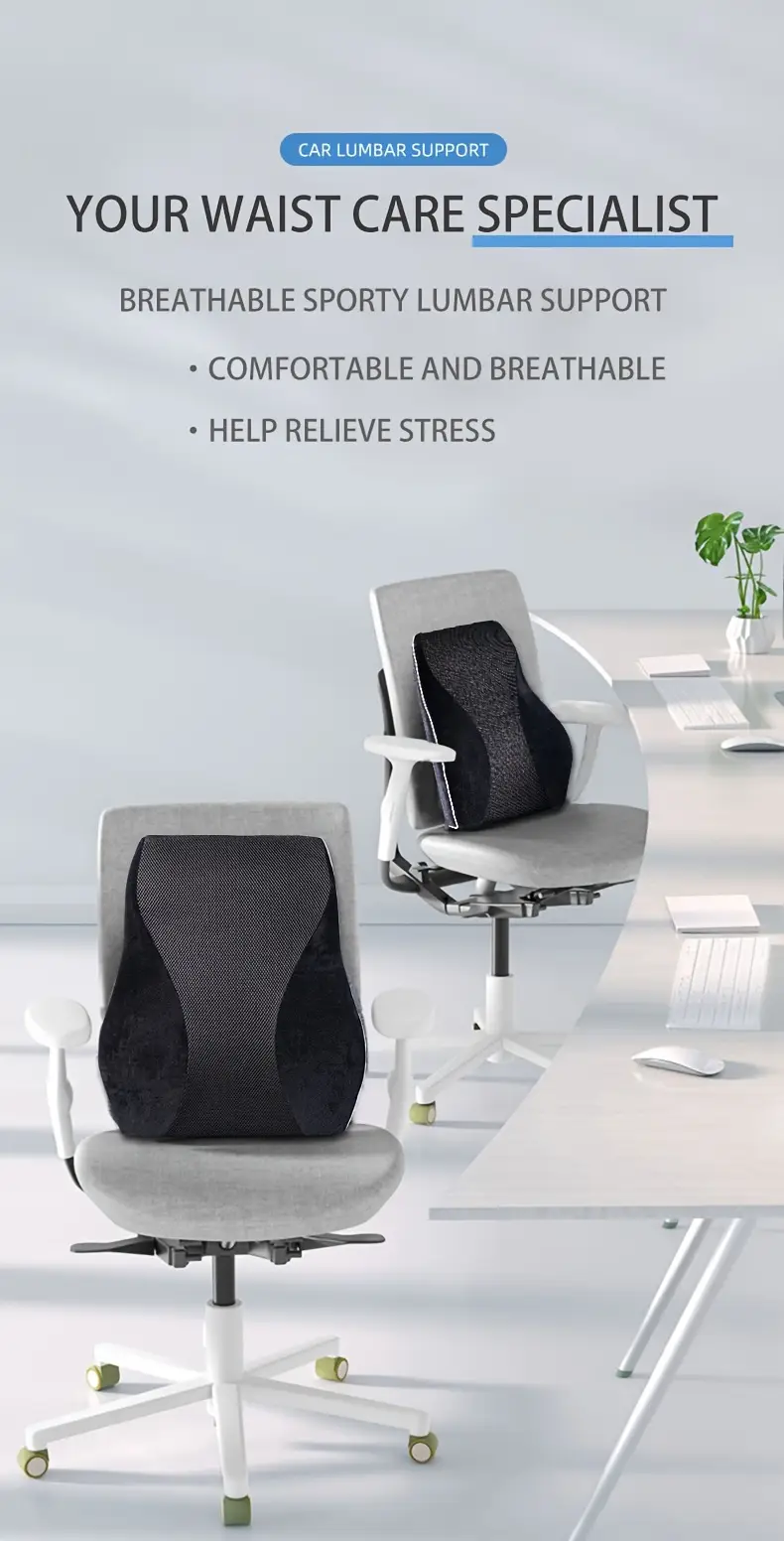 1pc ergonomic lumbar support cushion with breathable mesh adjustable straps lightweight knit fabric medium soft firmness for back support hand washable no electricity needed ideal for car office sofa removable cover black Product details 0