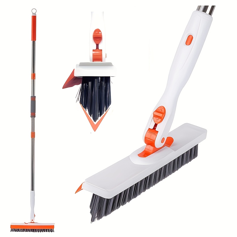 Image of 53'' Grout Cleaner Brush With Long Handle, 2-in-1 V-shaped Grout Line Scrubber 180° Adjustable For Crevice, Tile Line, Shower, Kitchen, Bathroom