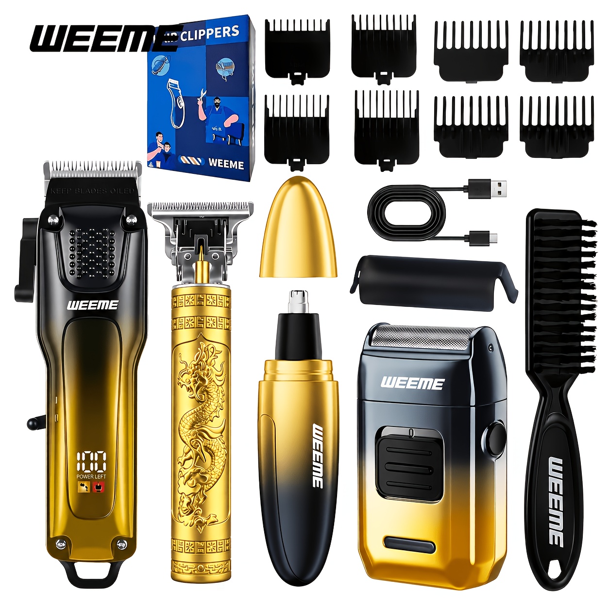 TEMU Weeme 4 In 1 Hair Clippers For Men Professional, Beard Trimmer Kits & Sets With Electric Shaver, Cordless Mens Hair Trimmer Hair Cutting Machine
