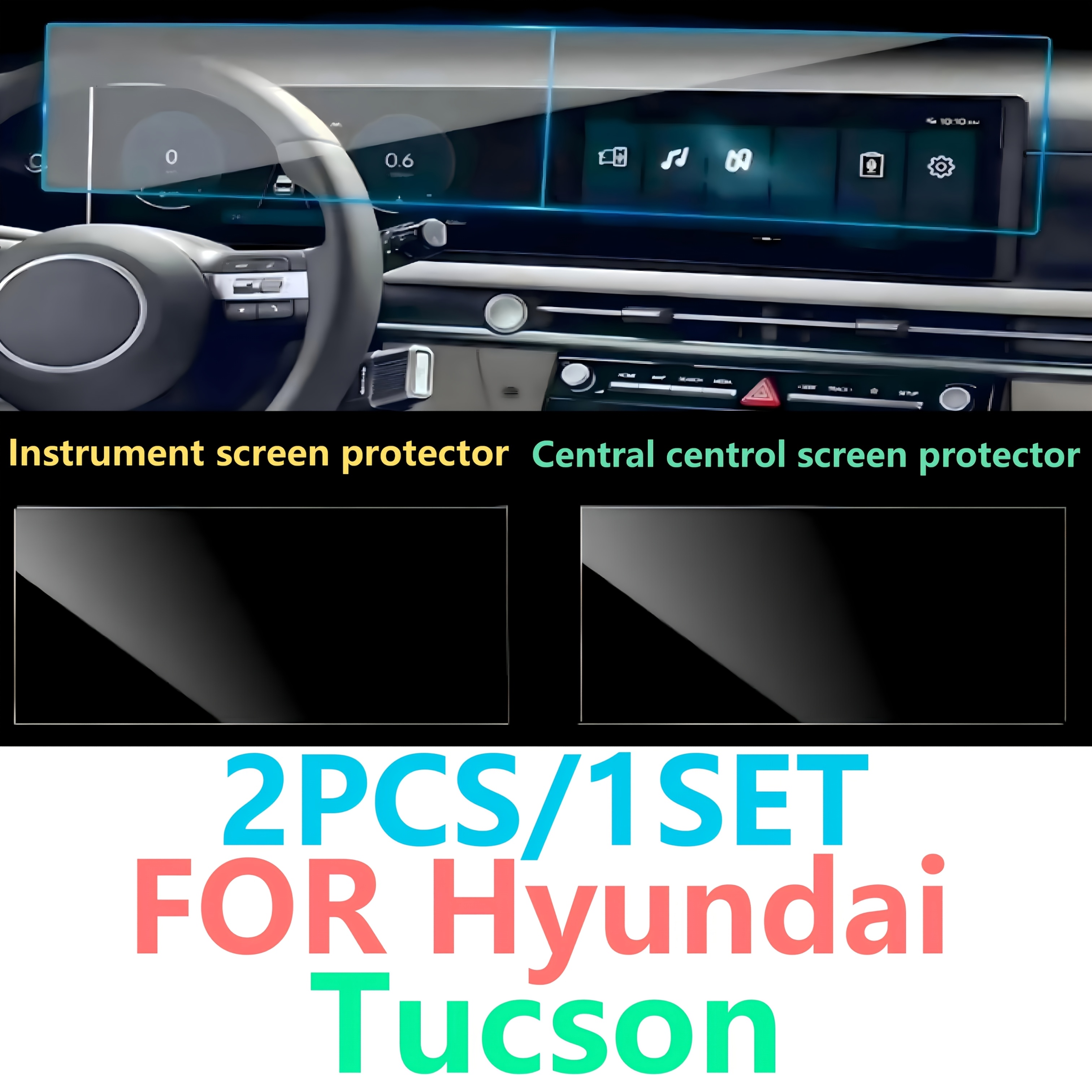 TEMU Compatible pour Hyundai Tucson 2024 2025 2026 - 2 pièces/1 ensemble de protecteurs d'écran tactile et de bord - Film PET 9H, finition brillante,
