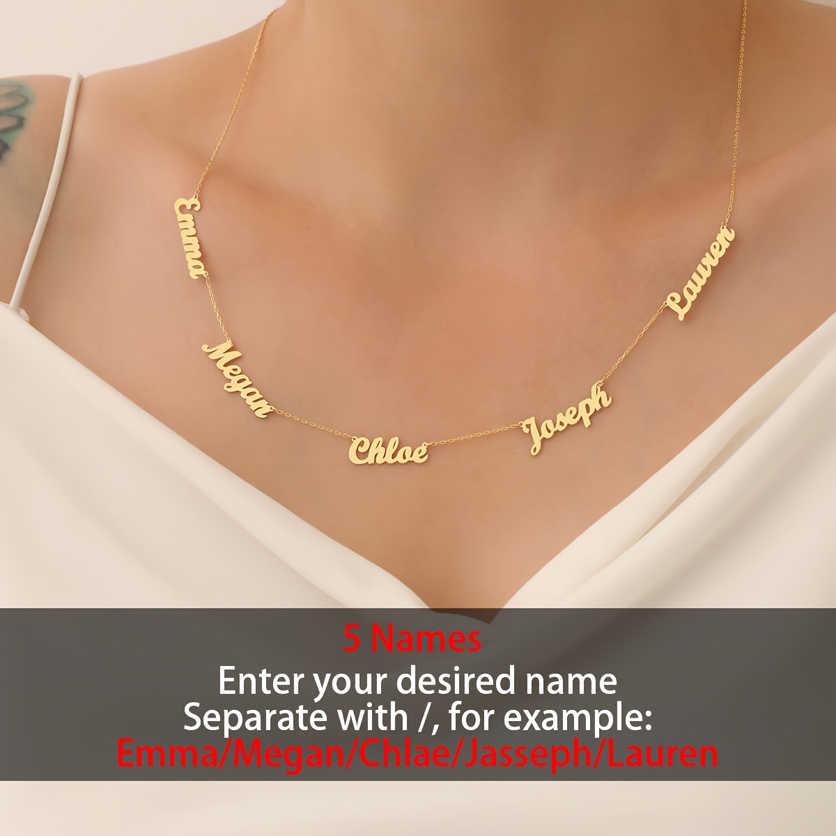 TEMU Personalized Custom 1-5 English Name Fashion Pendant Necklace, 304l Stainless Steel Multi-name Family Necklace Adjustable Chain, Simple Elegant