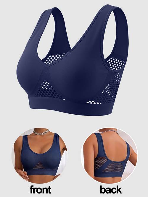 1pc sports bra vest no padding hollow mesh quick dry and breathable wide shoulder straps u back high elastic yoga fitness daily casual suitable for