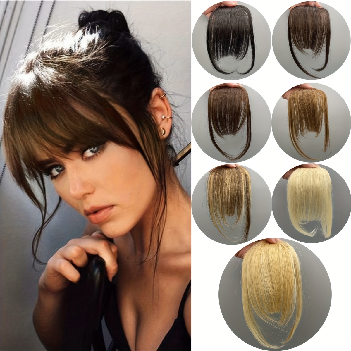 [1pc Real Human Hair Wispy Bangs] 1pc Elegant Clip-In Wispy Bangs Hairpiece  for Women, Real Human Hair Straight Clip-On Air Fringe, Looking Hair