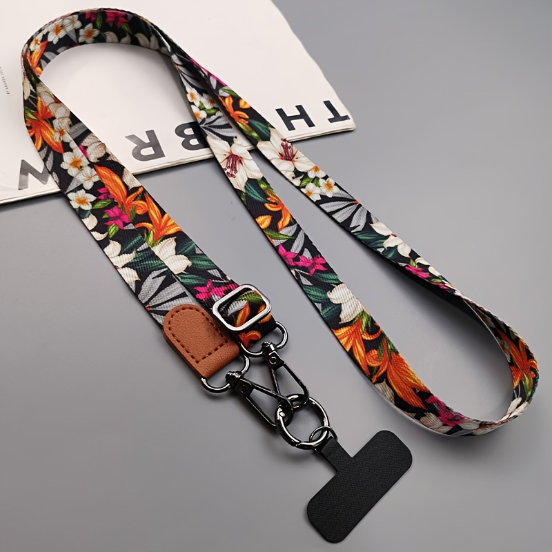Image of Floral Style Crossbody Mobile Phone Lanyard With Universal Pad, Adjustable Anti-loss Lanyard, Neck Strap, Mobile Phone Case Cover, Pendant