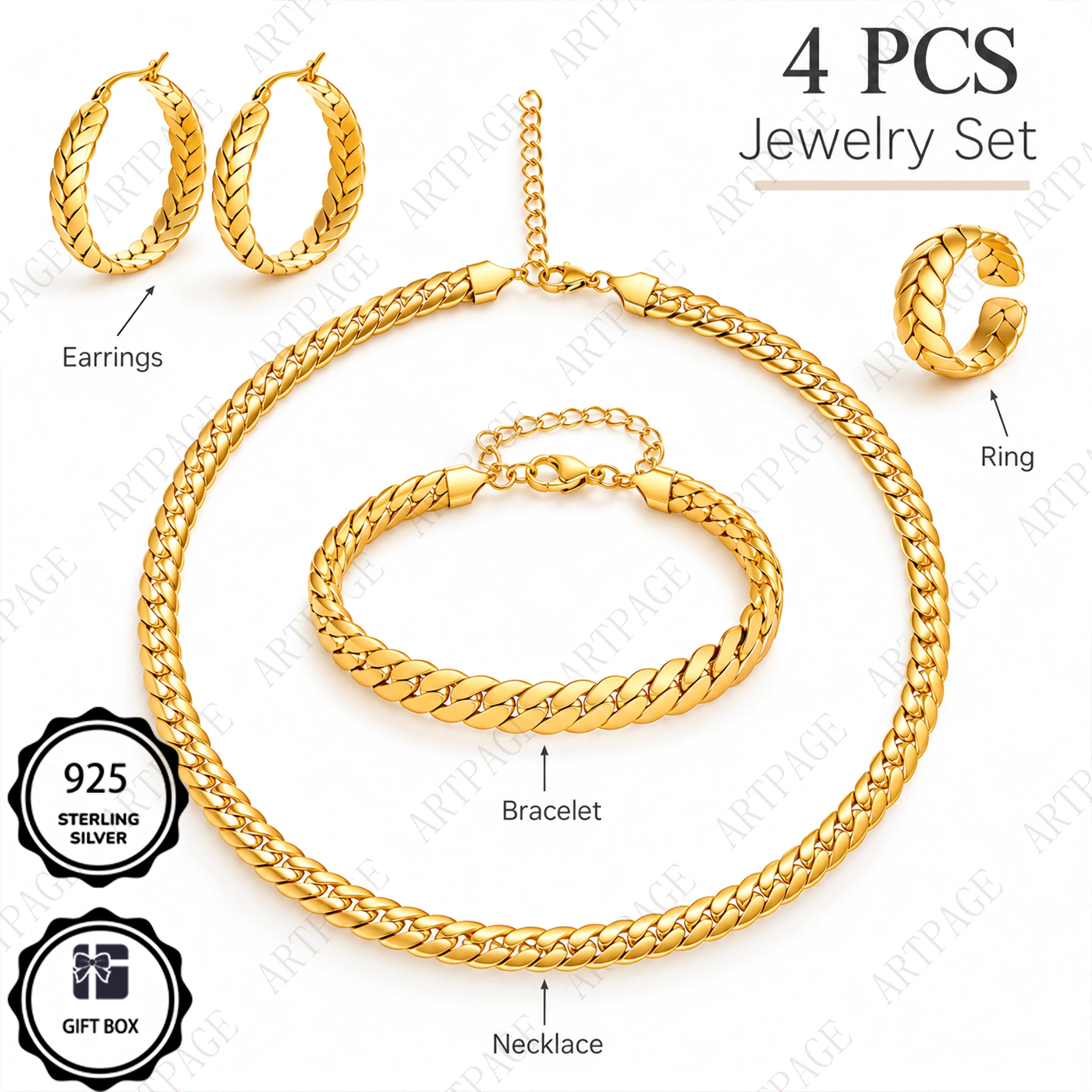 TEMU Almacén Local, , Juego de Joyería de Plata para Mujer, Collar + Pulsera + Pendientes + Anillo/Juego de 4 piezas, Peso Total 93.31g, y Elegante,