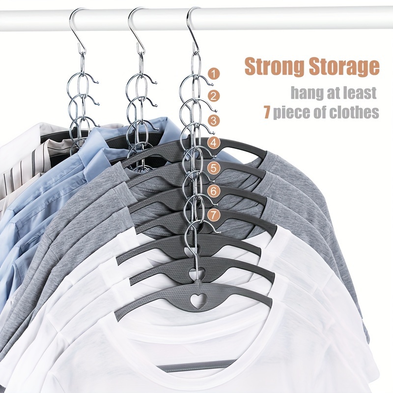 

6pcs Metal Chain Clothes Hanger Organizer - Space-saving Foldable Wardrobe Rack For Clothing Storage, Strong & Design With Multiple Hooks For Secure Hanging