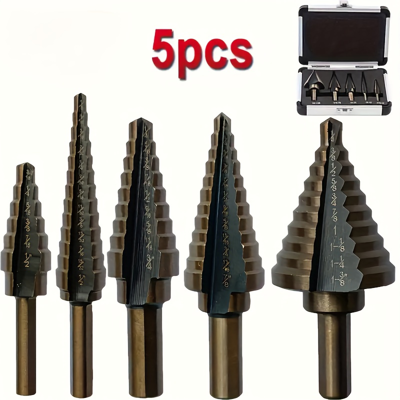 

5pcs Cobalt Step Drill Bit Set - 50 Sizes, Titanium Cone Drill Hole, Aluminum Case