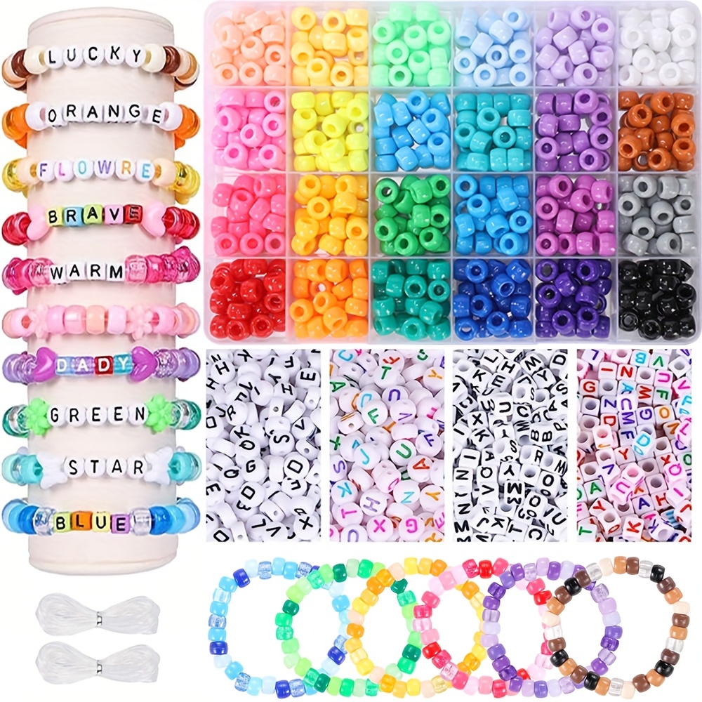 E-shop 300 Stk./ 1000 Stk. Pony-Perlen Armbandherstellungsset, 9mm Freundschaftsarmband-Set, Großlochperlen für Armbänder, Halsketten und