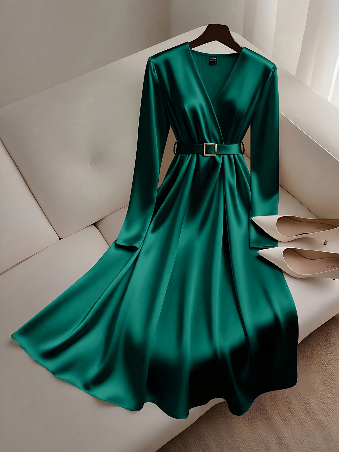 green leopard dress new look Juliette Cape Back Dress in Emerald Green
