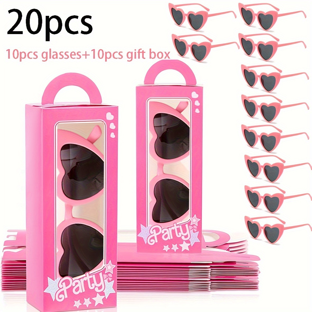 

20 Pcs Party Gift Boxes: 10 Sets Of Glasses & 10 Pink Boxes - Perfect For Birthday, Wedding, Bridal Showers, And More - Handheld & Easy To Assemble