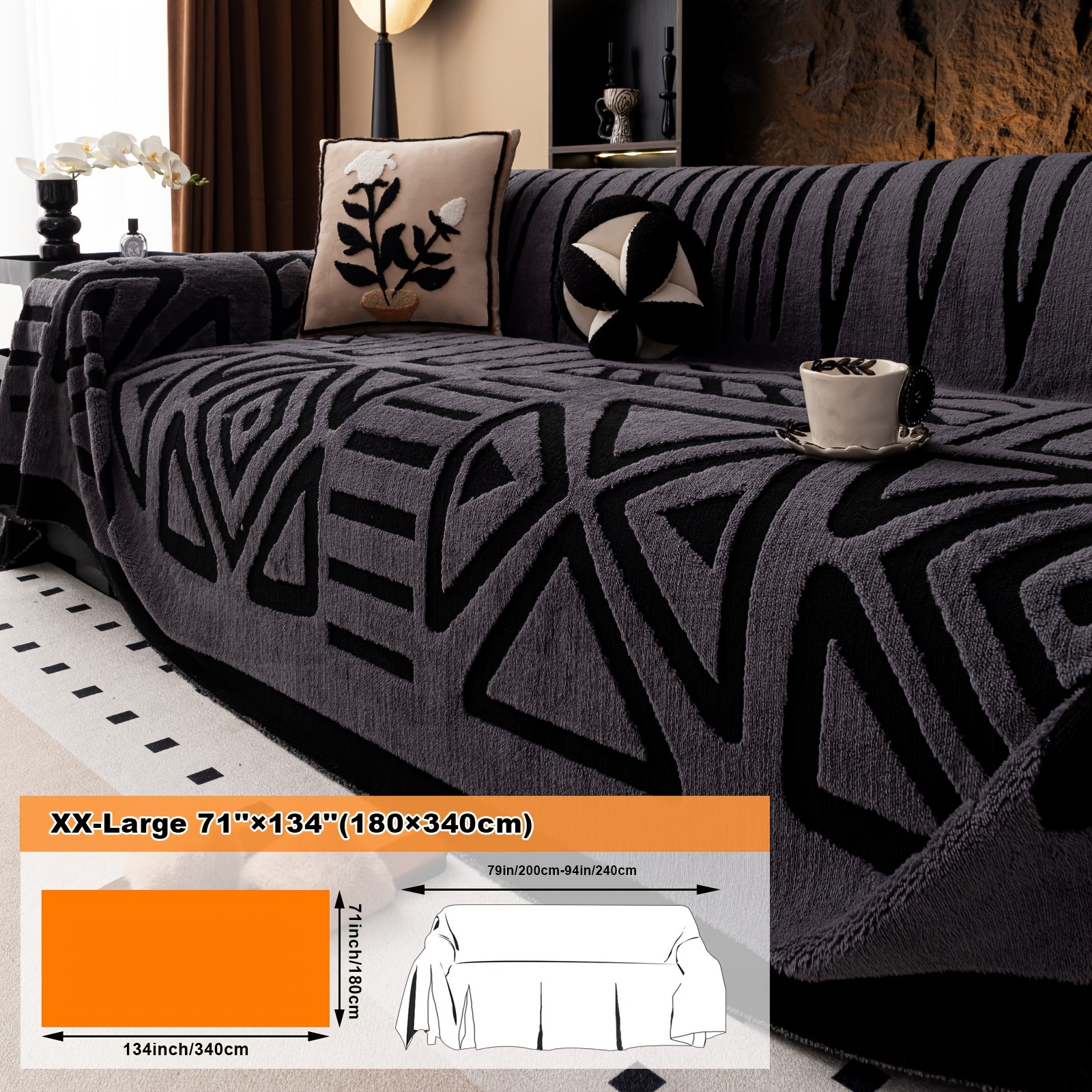 Shu Plush Sofa Throw Blanket | Modern Geometric Pattern | , Pet-friendly Polyester | Machine Washable | Versatile For Single To Sectional Sofas | Neutral Tones | Ideal For Living Room & Office Decor