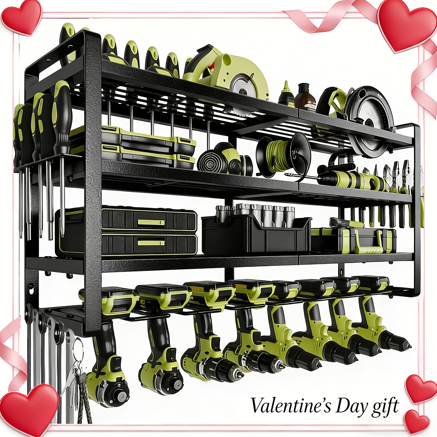 Wall-Mounted Electric Tool Organizer, 4-Tier Wireless Tool Storage with 8 Drill Bit Holders, Practical Garage Rack, Gift for Men, Boyfriends, Husbands, and Partners - Valentine's Day Gifts, Storage Racks 2 Wall-Mounted Electric Tool Organizer, 4-Tier Wireless Tool Storage with 8 Drill Bit Holders, Practical Garage Rack, Gift for Men, Boyfriends, Husbands, and Partners - Valentine's Day Gifts, Storage Racks - Image 2