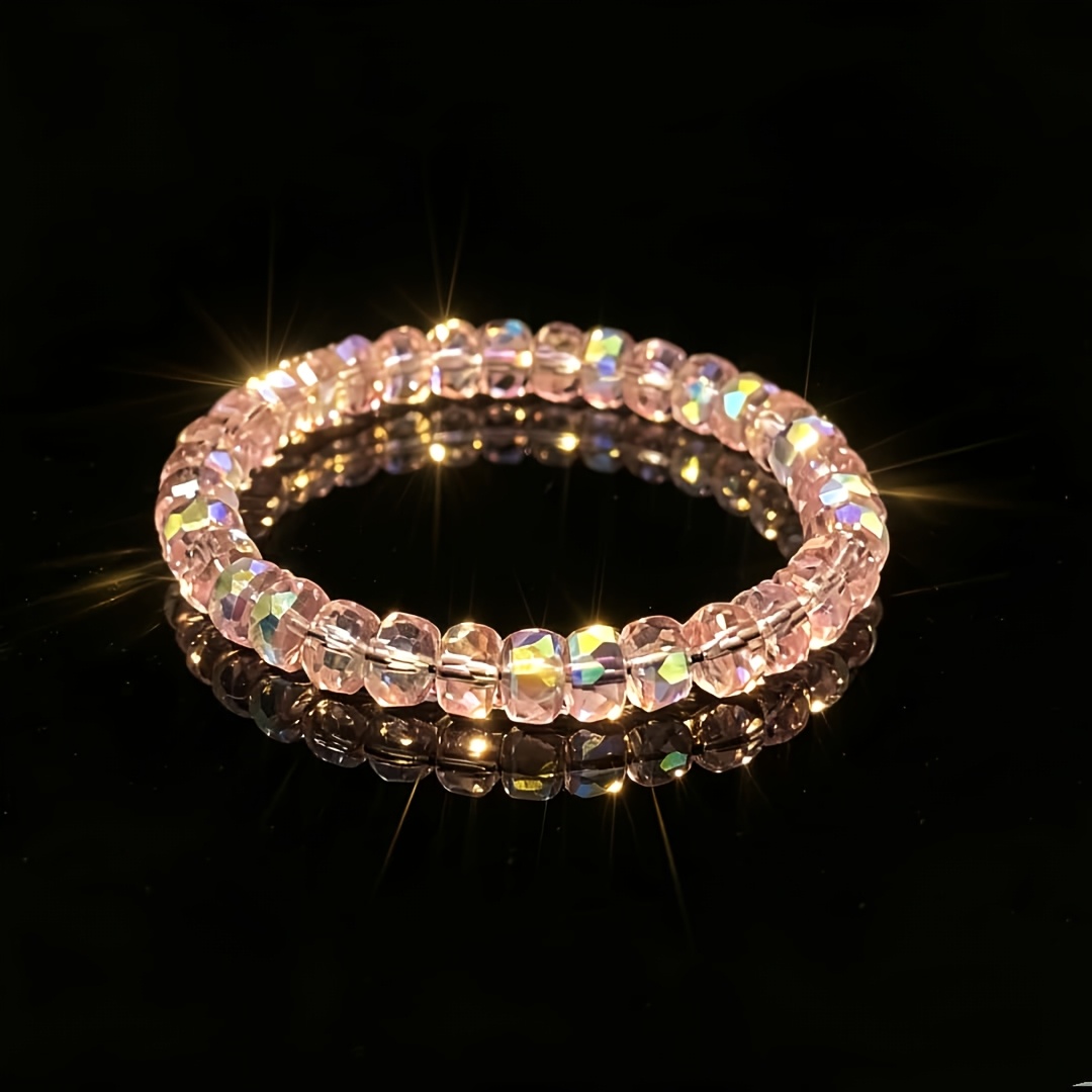 1pc Pink Glitter Carved Bead Bracelet, Attracting Love & Luck
