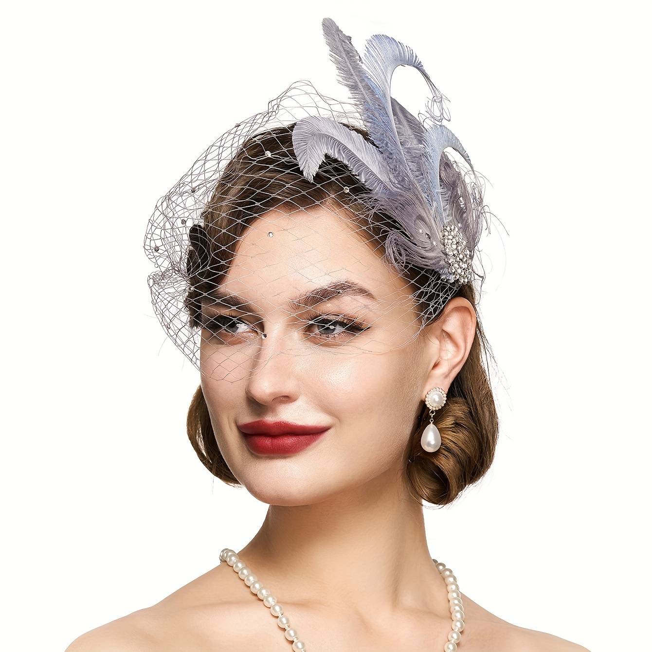4359 Veil Fascinator Hat For Women Feather Fascinators Hair Clip Zinniday Purple Feather Fascinator Hat - 2026 Mini Elegant  main image 2