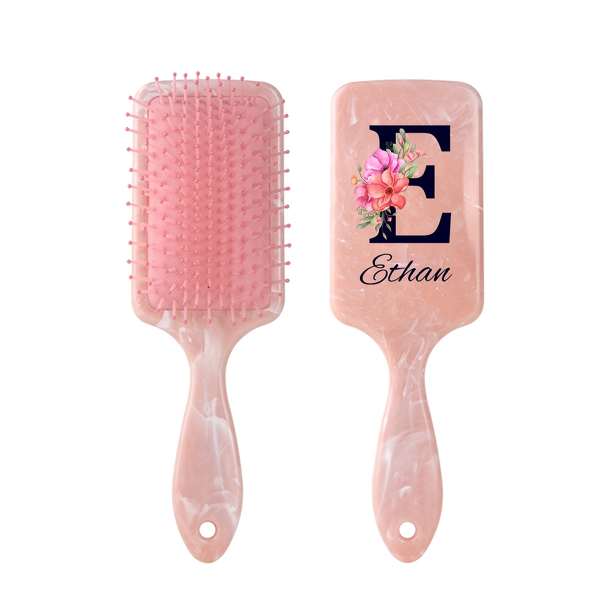 TEMU 1pc Cushion Comb Marble Pattern Air Cushion Comb Custom Letter Text Square Handle Head Massage Hair Comb, Custom Name Bridesmaid Gift, Teenage