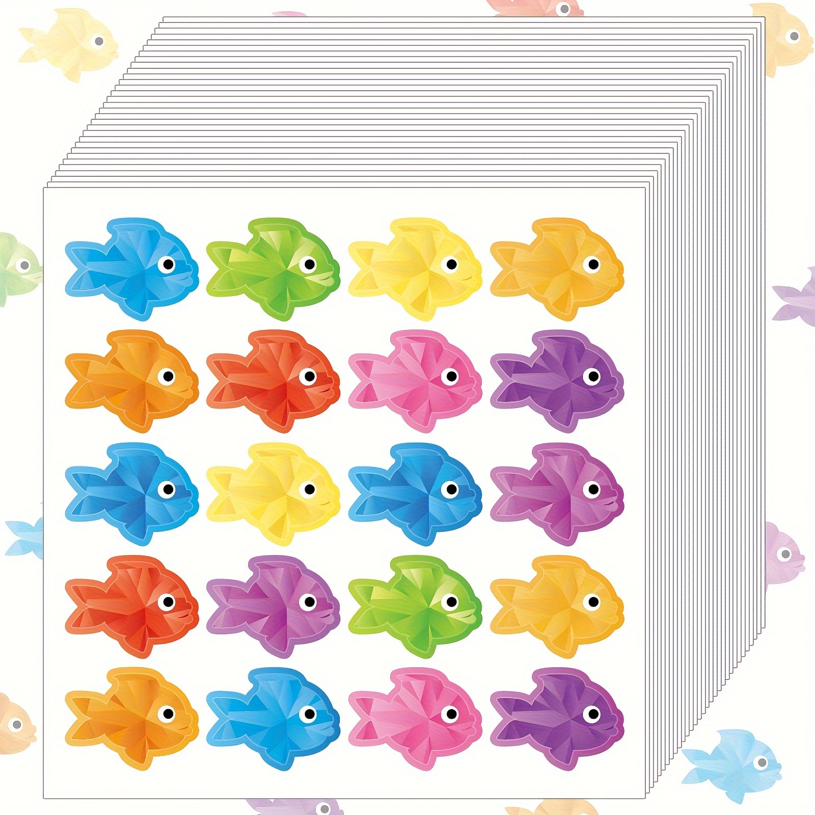 

200-piece Vibrant Fish Stickers - Self-adhesive, Shiny Finish For Teacher Rewards & Classroom Decorations