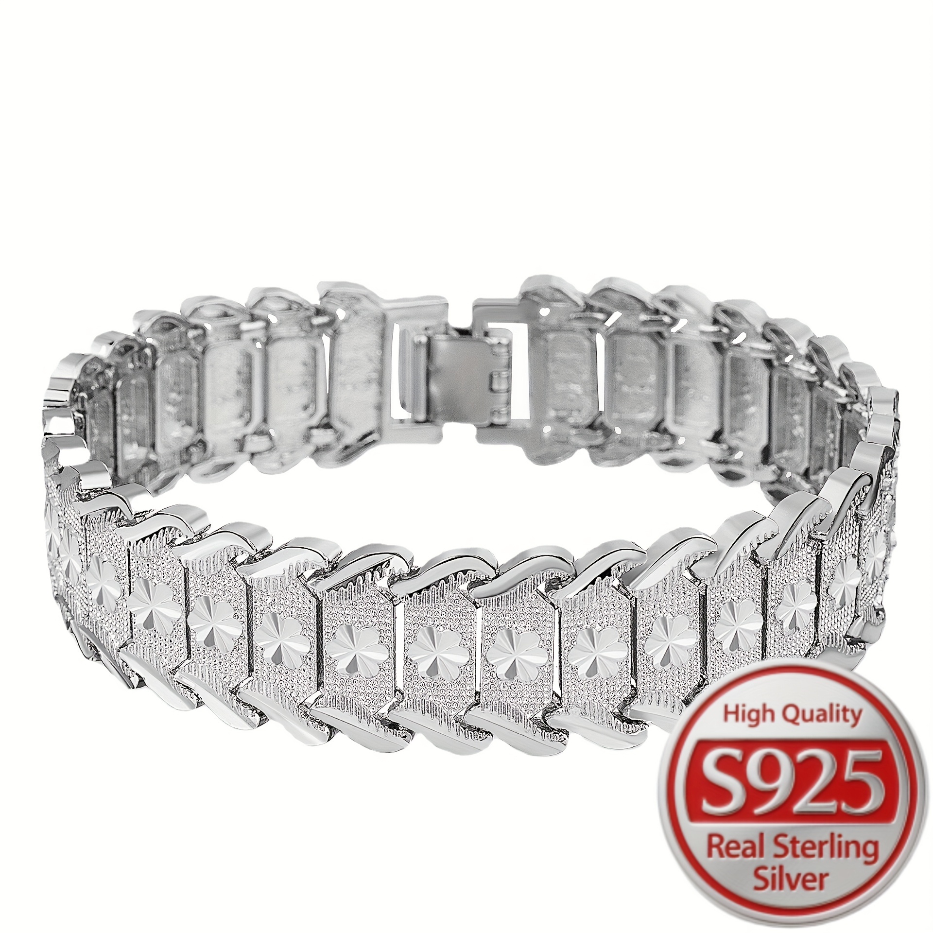 TEMU 925 Silver, Wide Silvery Bracelet, Suitable For Men And Women. Designed By An Independent Studio, Perfect For Gifting On Festivals. A Perfect
