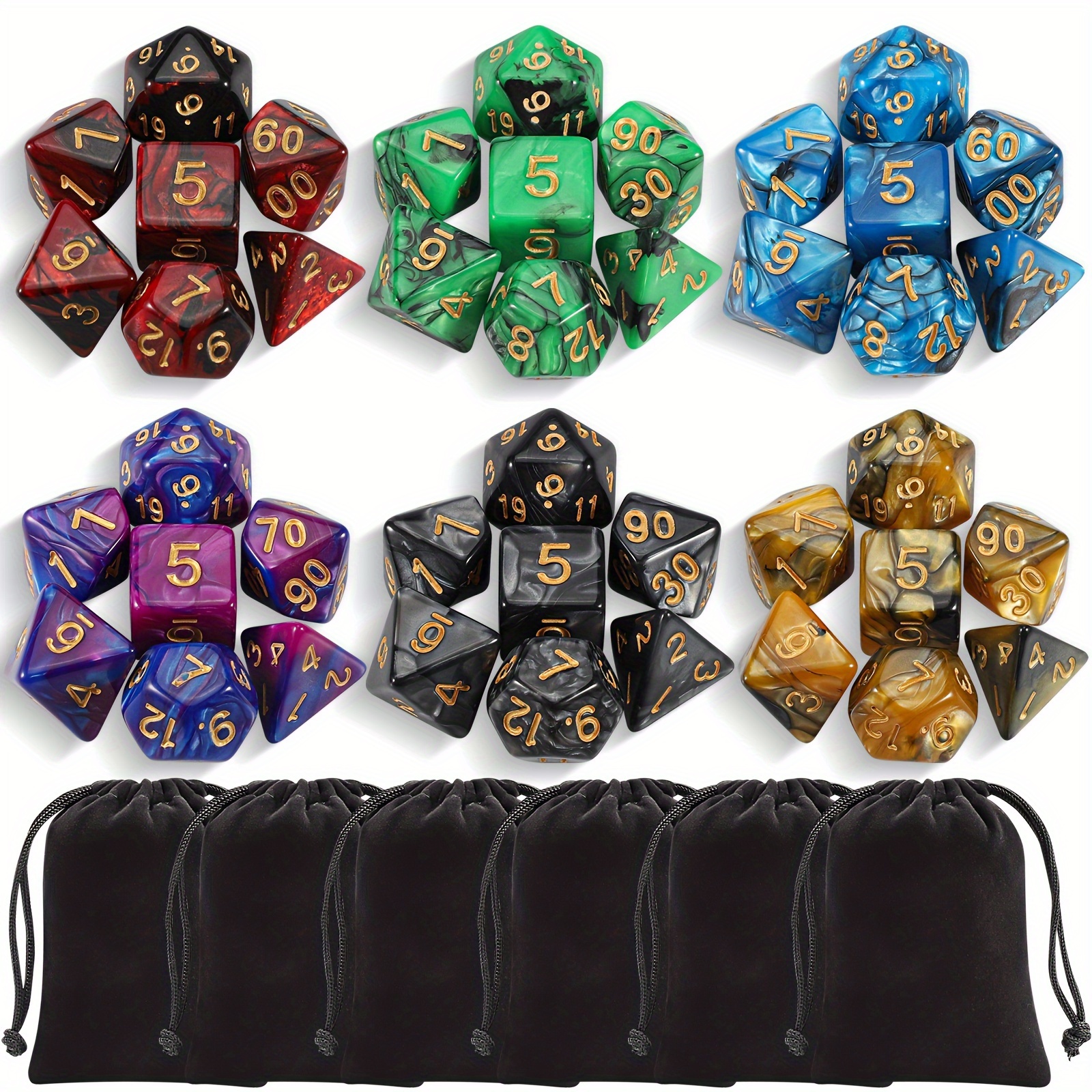 

- 6 X 7 Polyhedral Dice 42pcs 6 Drawstring , Suitable For Dungeons & , Rpg, Mtg, -playing