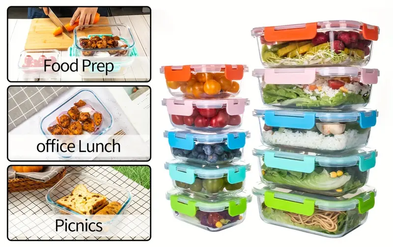 20 pieces 10 containers 10 lids high borosilicate glass meal prep containers food storage containers with airtight leakproof lids glass lunch boxes for home restaurants Product details 4