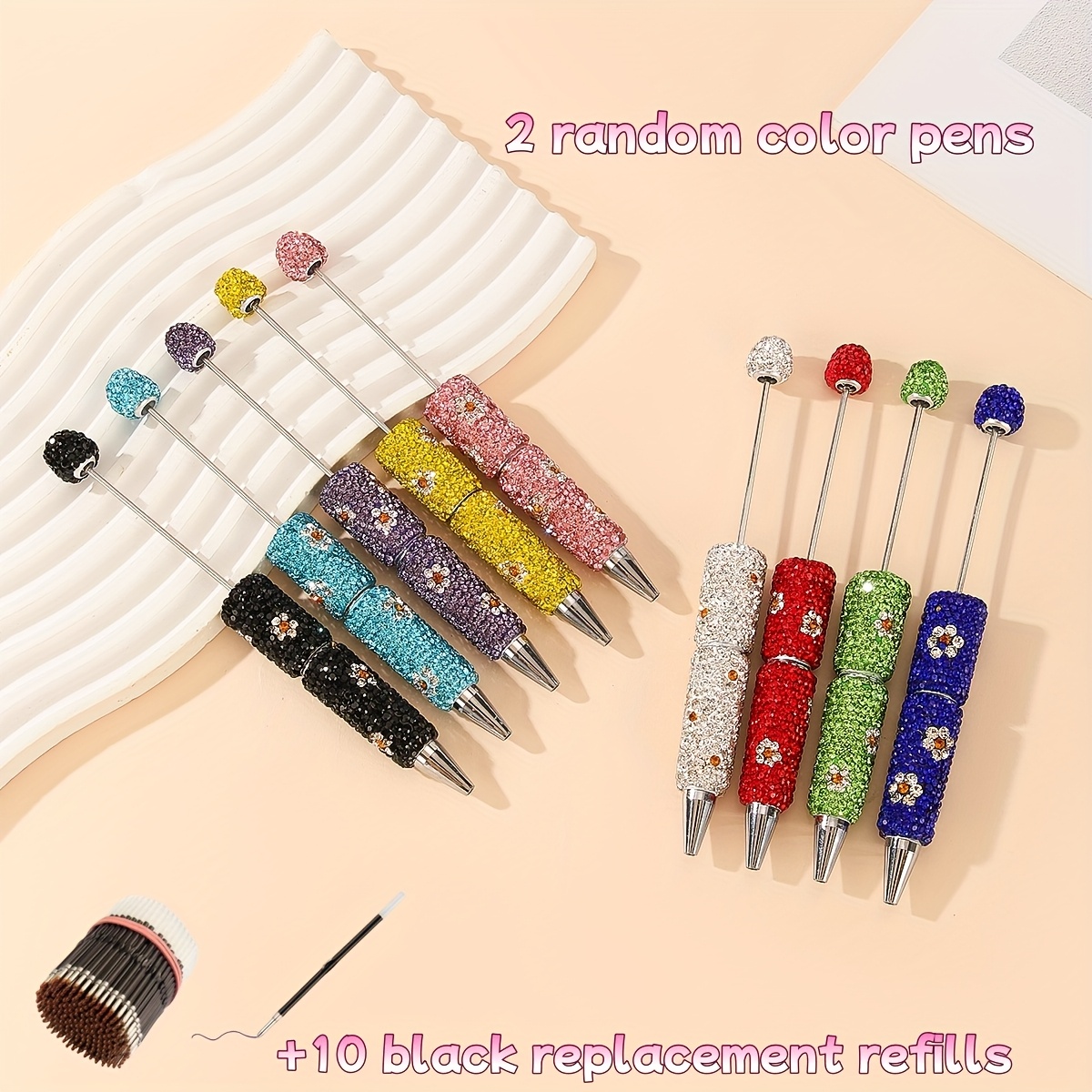 12pcs 12pcs Explosions Shiny Sunflower Handmade Beaded Ballpoint Pen Jewelry Making Kit Multicolor Random Diy Pen