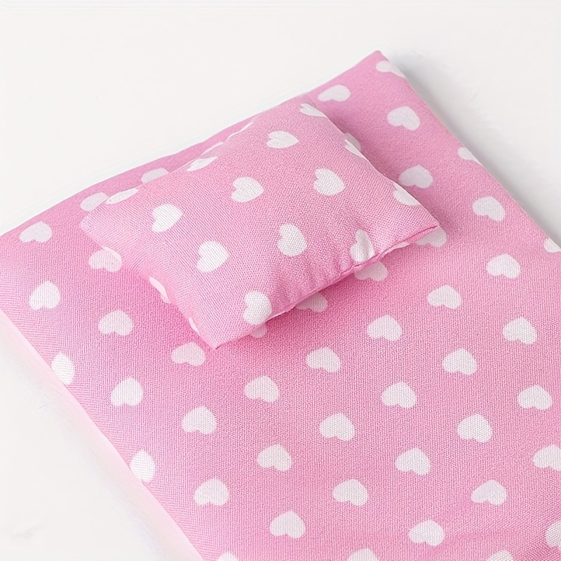 2pcs/set 1:12 Scale Mini Bedding Set With Duvet Cover, Pillowcases, And Sheet, Bedroom Decoration Display And Diy Holiday Gift For Christmas, Halloween, Thanksgiving Dollhouse Decor