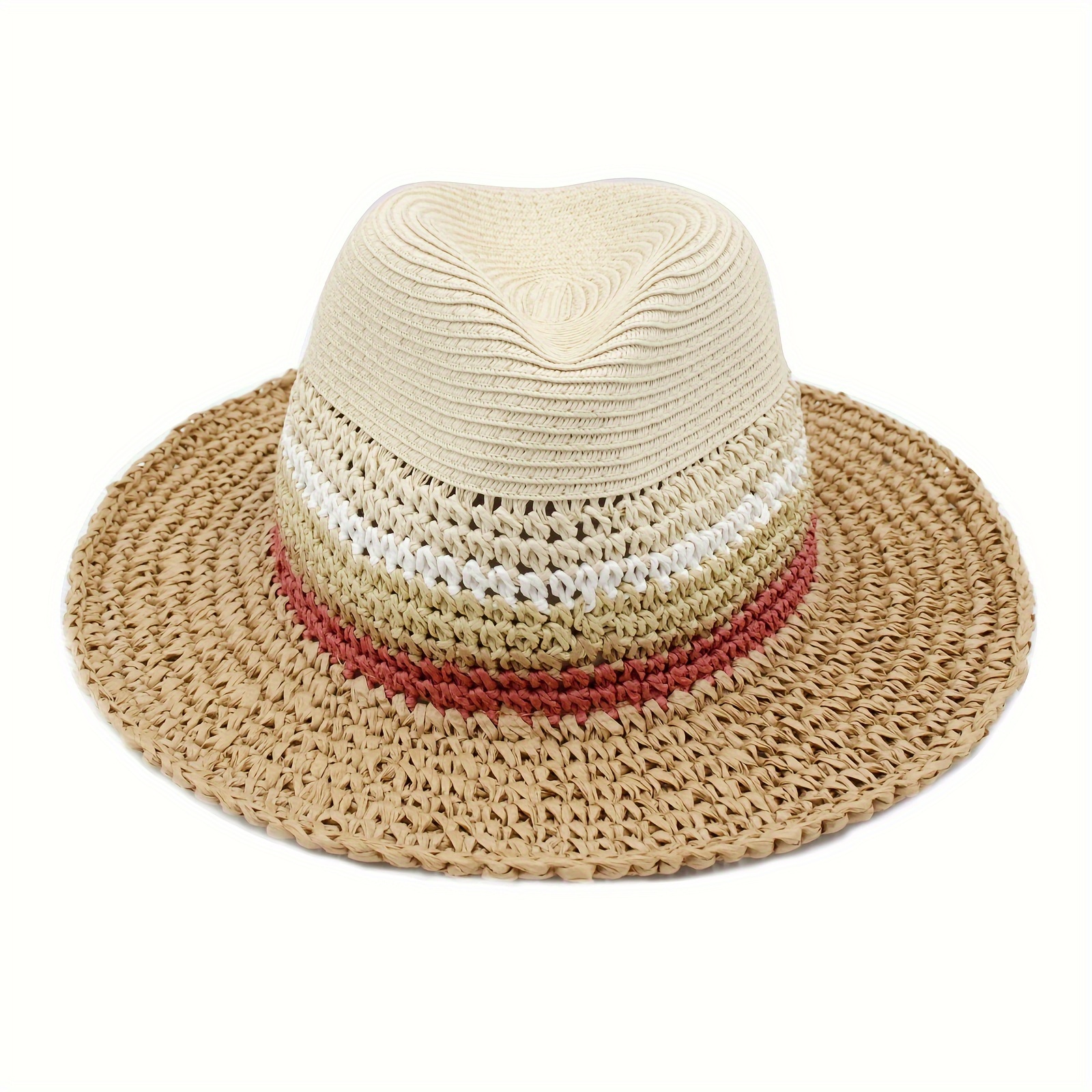

Panama Sun Hats For Women Men Wide Brim Khaki Fedora Straw Beach Hat Uv Upf 50 Trendy Head Decoration
